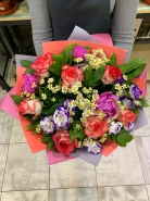 Букет из розы, пиона, эустомы, танацетума 1