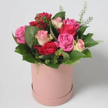 Букет Шляпная коробка Роза Вишнево-Розовая Bouquet Hat Box Rose Cerise Pink