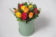 Букет Шляпная Коробка Роза Пестрая Bouquet Hat Box Rose Variegated 0