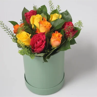 Букет Шляпная Коробка Роза Пестрая Bouquet Hat Box Rose Variegated