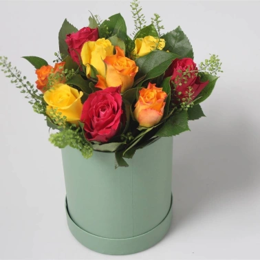 Букет Шляпная Коробка Роза Пестрая Bouquet Hat Box Rose Variegated