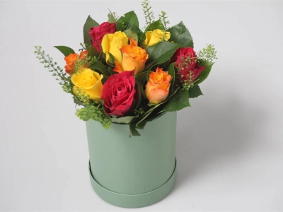 Букет Шляпная Коробка Роза Пестрая Bouquet Hat Box Rose Variegated