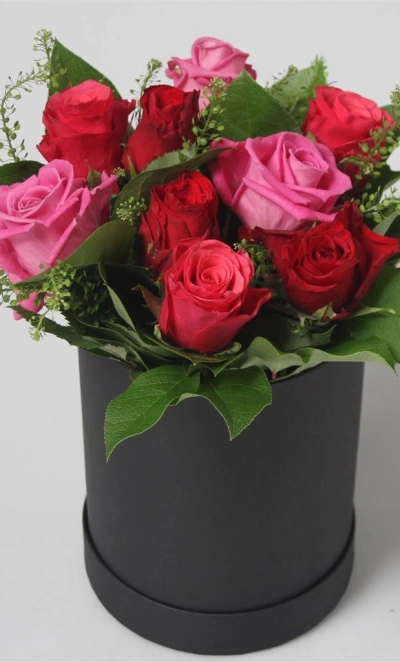 Букет Шляпная Коробка Роза Красная Розовая Bouquet Hat Box Rose Red Pink